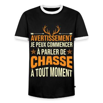 Je Peux Commencer À Parler De Chasse À Tout Moment - T-shirt contrasté Homme - noir/blanc - Devant - AI Model Female 172 light (172cm) & AI Model Male 178 light (178cm)