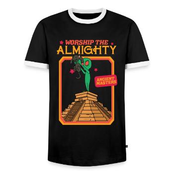 Worship The Almighty Ruler - Ancient Masters - Cat - Männer Kontrast-T-Shirt - Schwarz/Weiß - Vorne - AI Model Female 172 light (172cm) & AI Model Male 178 light (178cm)