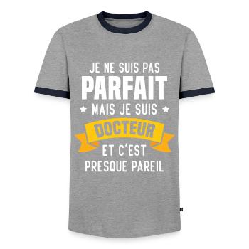 Pas parfait mais je suis docteur - T-shirt contrasté Homme - gris/marine  - Devant - AI Model Female 172 light (172cm) & AI Model Male 178 light (178cm)