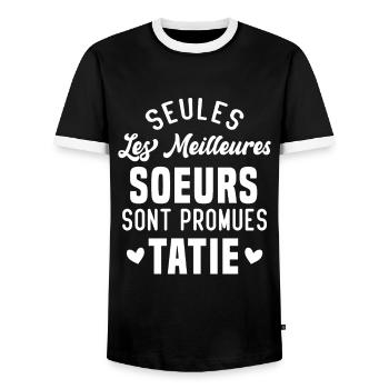 Seules les Meilleures Soeurs sont Promues Tatie - T-shirt contrasté Homme - noir/blanc - Devant - AI Model Female 172 light (172cm) & AI Model Male 178 light (178cm)