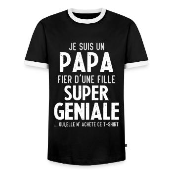 Je Suis Un Papa Fier D une Fille Super Geniale - T-shirt contrasté Homme - noir/blanc - Devant - AI Model Female 172 light (172cm) & AI Model Male 178 light (178cm)