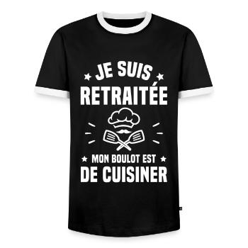 Je suis retraitée mon boulot est de cuisiner - T-shirt contrasté Homme - noir/blanc - Devant - AI Model Female 172 light (172cm) & AI Model Male 178 light (178cm)
