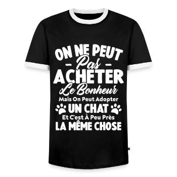 On peut adopter un chat Humour Cadeau - T-shirt contrasté Homme - noir/blanc - Devant - AI Model Female 172 light (172cm) & AI Model Male 178 light (178cm)