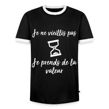 Je ne vieillis pas, je prends de la valeur - T-shirt contrasté Homme - noir/blanc - Devant - AI Model Female 172 light (172cm) & AI Model Male 178 light (178cm)