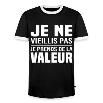 Je ne vieillis pas, je prends de la valeur - T-shirt contrasté Homme - noir/blanc - Devant - AI Model Female 172 light (172cm) & AI Model Male 178 light (178cm)