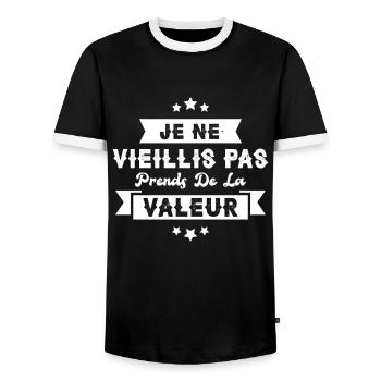 Je ne vieillis pas, je prends de la valeur - T-shirt contrasté Homme - noir/blanc - Devant - AI Model Female 172 light (172cm) & AI Model Male 178 light (178cm)