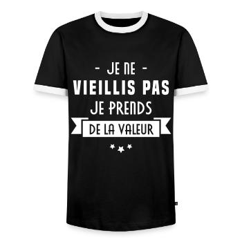 Je ne vieillis pas, je prends de la valeur - T-shirt contrasté Homme - noir/blanc - Devant - AI Model Female 172 light (172cm) & AI Model Male 178 light (178cm)