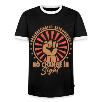Procrastinated Extroverted - No Change In Sight - Men's Ringer Shirt - black/white - Front - AI Model Female 172 light (172cm) & AI Model Male 178 light (178cm)