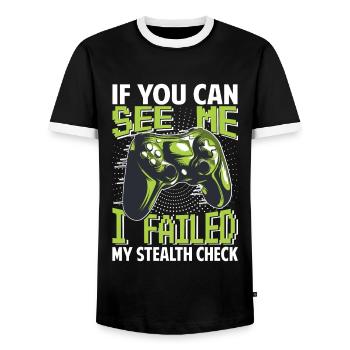 If You can See Me - I Failed My Stealth Check - Men's Ringer Shirt - black/white - Front - AI Model Female 172 light (172cm) & AI Model Male 178 light (178cm)