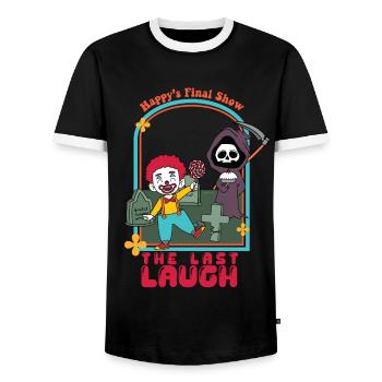 The Last Laugh - Happy's Final Show - Männer Kontrast-T-Shirt - Schwarz/Weiß - Vorne - AI Model Female 172 light (172cm) & AI Model Male 178 light (178cm)