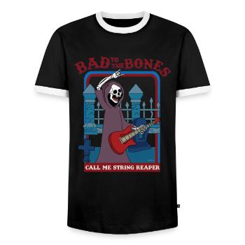 Bad To The Bones - Appelez-moi String Reaper - T-shirt contrasté Homme - noir/blanc - Devant - AI Model Female 172 light (172cm) & AI Model Male 178 light (178cm)