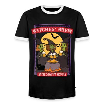 Witches' Brew - Sybil's Happy Hours - Men's Ringer Shirt - black/white - Front - AI Model Female 172 light (172cm) & AI Model Male 178 light (178cm)