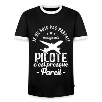 Je ne suis pas parfait mais je suis pilote - T-shirt contrasté Homme - noir/blanc - Devant - AI Model Female 172 light (172cm) & AI Model Male 178 light (178cm)