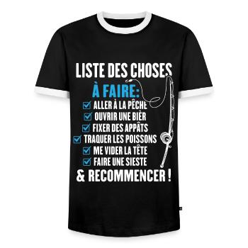 La liste du pêcheur Cadeau humour pour pêcheur - T-shirt contrasté Homme - noir/blanc - Devant - AI Model Female 172 light (172cm) & AI Model Male 178 light (178cm)
