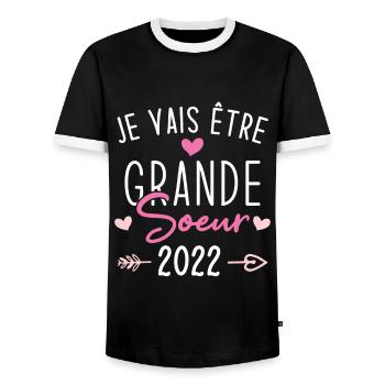Je Vais Être Grande Sœur 2022 - T-shirt contrasté Homme - noir/blanc - Devant - AI Model Female 172 light (172cm) & AI Model Male 178 light (178cm)