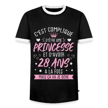 Une princesse et d'avoir 28 ans, Cadeau 28 ans - T-shirt contrasté Homme - noir/blanc - Devant - AI Model Female 172 light (172cm) & AI Model Male 178 light (178cm)