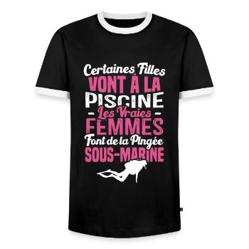 Les vraies femmes font de la plongée sous marine - T-shirt contrasté Homme - noir/blanc - Devant - AI Model Female 172 light (172cm) & AI Model Male 178 light (178cm)