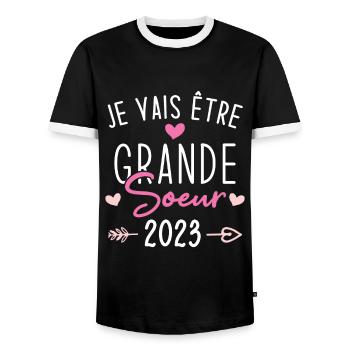 Je Vais Être Grande Sœur 2023 - T-shirt contrasté Homme - noir/blanc - Devant - AI Model Female 172 light (172cm) & AI Model Male 178 light (178cm)