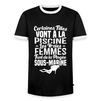 Les vraies femmes font de la plongée sous marine - T-shirt contrasté Homme - noir/blanc - Devant - AI Model Female 172 light (172cm) & AI Model Male 178 light (178cm)