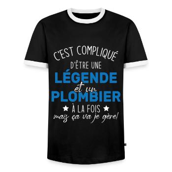 Une légende et un plombier à la fois - T-shirt contrasté Homme - noir/blanc - Devant - AI Model Female 172 light (172cm) & AI Model Male 178 light (178cm)