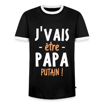J'vais être papa putain ! - T-shirt contrasté Homme - noir/blanc - Devant - AI Model Female 172 light (172cm) & AI Model Male 178 light (178cm)