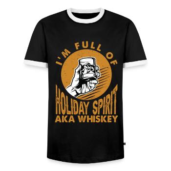 I'm Full Of Holiday Spirit - AKA Whiskey - Men's Ringer Shirt - black/white - Front - AI Model Female 172 light (172cm) & AI Model Male 178 light (178cm)