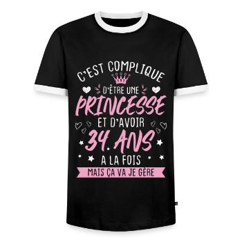 Une princesse et d'avoir 34 ans, Cadeau 34 ans - T-shirt contrasté Homme - noir/blanc - Devant - AI Model Female 172 light (172cm) & AI Model Male 178 light (178cm)