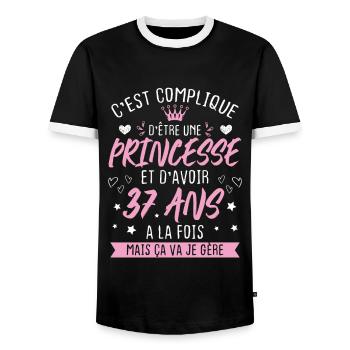Une princesse et d'avoir 37 ans, Cadeau 37 ans - T-shirt contrasté Homme - noir/blanc - Devant - AI Model Female 172 light (172cm) & AI Model Male 178 light (178cm)