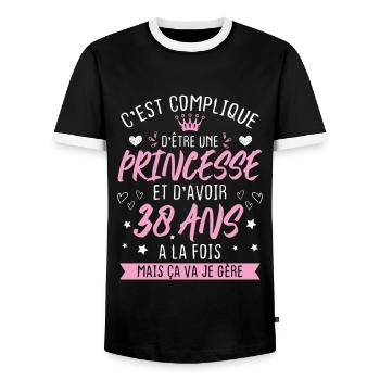 Une princesse et d'avoir 38 ans, Cadeau 38 ans - T-shirt contrasté Homme - noir/blanc - Devant - AI Model Female 172 light (172cm) & AI Model Male 178 light (178cm)