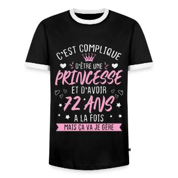 Une princesse et d'avoir 72 ans, Cadeau 72 ans - T-shirt contrasté Homme - noir/blanc - Devant - AI Model Female 172 light (172cm) & AI Model Male 178 light (178cm)