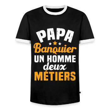 Papa Banquier un homme deux métiers - T-shirt contrasté Homme - noir/blanc - Devant - AI Model Female 172 light (172cm) & AI Model Male 178 light (178cm)