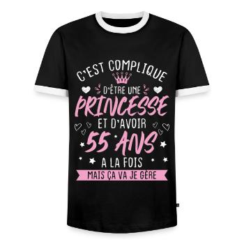 Une princesse et d'avoir 55 ans, Cadeau 55 ans - T-shirt contrasté Homme - noir/blanc - Devant - AI Model Female 172 light (172cm) & AI Model Male 178 light (178cm)