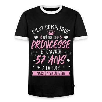Une princesse et d'avoir 57 ans, Cadeau 57 ans - T-shirt contrasté Homme - noir/blanc - Devant - AI Model Female 172 light (172cm) & AI Model Male 178 light (178cm)