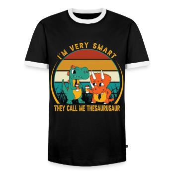 I'm Very Smart - They Call Me Thesaurusaur - Lusti - Men's Ringer Shirt - black/white - Front - AI Model Female 172 light (172cm) & AI Model Male 178 light (178cm)