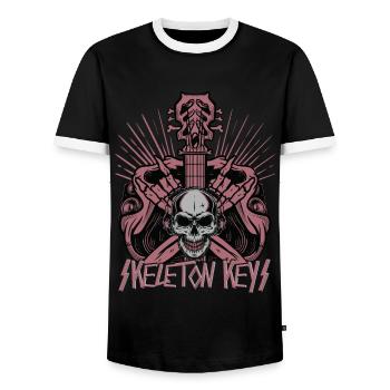 Skeleton Keys - Guitar - Music Band - Rock & Roll - Men's Ringer Shirt - black/white - Front - AI Model Female 172 light (172cm) & AI Model Male 178 light (178cm)
