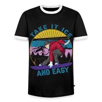 Take It Ice And Easy - Snowboarding - Skiing - S - Men's Ringer Shirt - black/white - Front - AI Model Female 172 light (172cm) & AI Model Male 178 light (178cm)