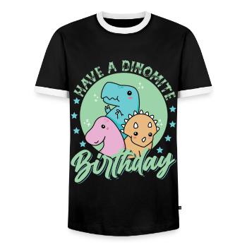 Have A Dino-Mite Birthday - Dinosaurs - Birth - Men's Ringer Shirt - black/white - Front - AI Model Female 172 light (172cm) & AI Model Male 178 light (178cm)