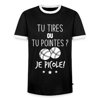 Tu tires ou tu pointes je picole - T-shirt contrasté Homme - noir/blanc - Devant - AI Model Female 172 light (172cm) & AI Model Male 178 light (178cm)