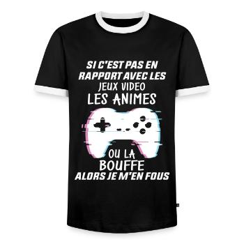 Si C'est Pas En Rapport Avec Les Mangas Jeux Vidéo - T-shirt contrasté Homme - noir/blanc - Devant - AI Model Female 172 light (172cm) & AI Model Male 178 light (178cm)
