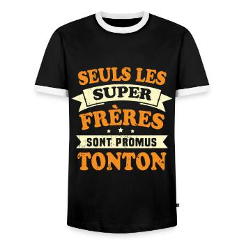 Seuls les super frères sont promus tonton - T-shirt contrasté Homme - noir/blanc - Devant - AI Model Female 172 light (172cm) & AI Model Male 178 light (178cm)