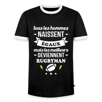 Les meilleurs hommes deviennent rugbymans - T-shirt contrasté Homme - noir/blanc - Devant - AI Model Female 172 light (172cm) & AI Model Male 178 light (178cm)