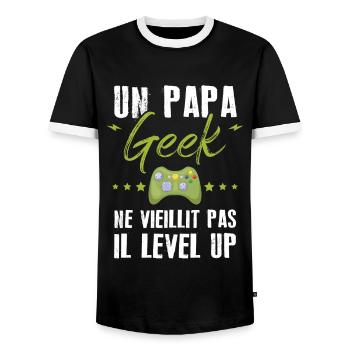 Un papa geek ne vieillit pas il level up - T-shirt contrasté Homme - noir/blanc - Devant - AI Model Female 172 light (172cm) & AI Model Male 178 light (178cm)