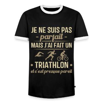 Pas parfait mais j'ai fait un triathlon - T-shirt contrasté Homme - noir/blanc - Devant - AI Model Female 172 light (172cm) & AI Model Male 178 light (178cm)
