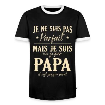 Je suis un super papa et c'est presque pareil - T-shirt contrasté Homme - noir/blanc - Devant - AI Model Female 172 light (172cm) & AI Model Male 178 light (178cm)