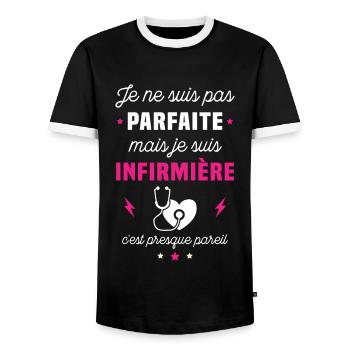 Je ne suis pas parfaite mais je suis infirmière - T-shirt contrasté Homme - noir/blanc - Devant - AI Model Female 172 light (172cm) & AI Model Male 178 light (178cm)