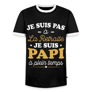 Je Suis Pas À La Retraite, Suis Papi À Plein Temps - T-shirt contrasté Homme - noir/blanc - Devant - AI Model Female 172 light (172cm) & AI Model Male 178 light (178cm)