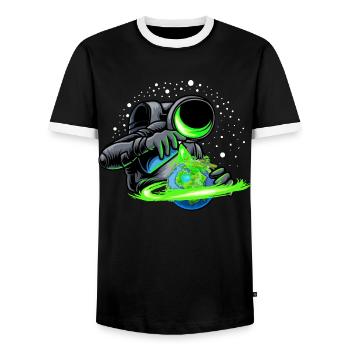 Un astronaute pulvérise le monde en vert - T-shirt contrasté Homme - noir/blanc - Devant - AI Model Female 172 light (172cm) & AI Model Male 178 light (178cm)