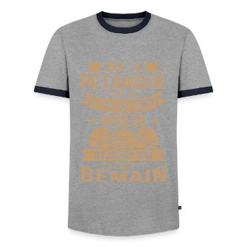 Moi la pétanque c'est que 3 jours par semaine - T-shirt contrasté Homme - gris/marine  - Devant - AI Model Female 172 light (172cm) & AI Model Male 178 light (178cm)