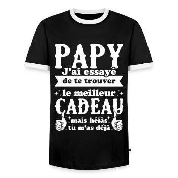 Cadeau Grand Père Papy Personnalisé Anniversaire - T-shirt contrasté Homme - noir/blanc - Devant - AI Model Female 172 light (172cm) & AI Model Male 178 light (178cm)