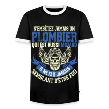 Motard Moto Plombier Cadeau Homme Bike Badass - T-shirt contrasté Homme - noir/blanc - Devant - AI Model Female 172 light (172cm) & AI Model Male 178 light (178cm)